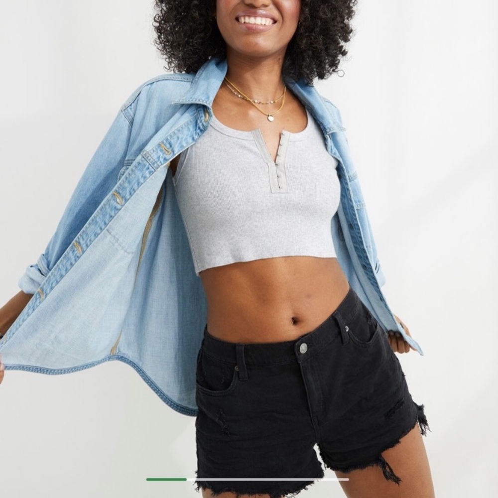 Women's Black Distressed High-Rise Denim Shorts